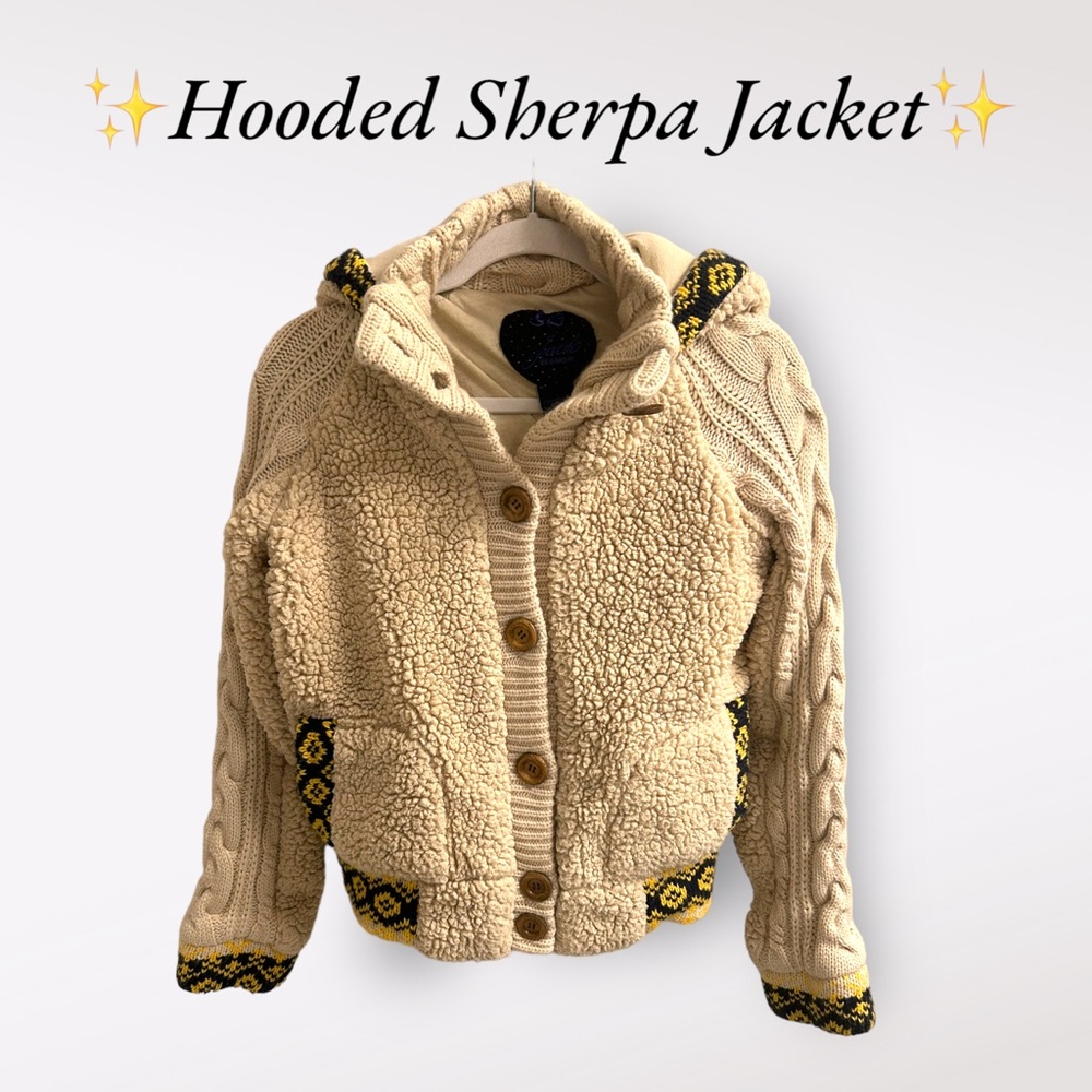 ✨Boho Hooded Knit Sherpa Jacket in Cream. Jack by BB Dakota. Size Large✨
